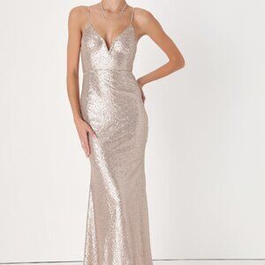 Lulus Spectacular Moment Rose Gold Mermaid Maxi Dress Pink - Size M